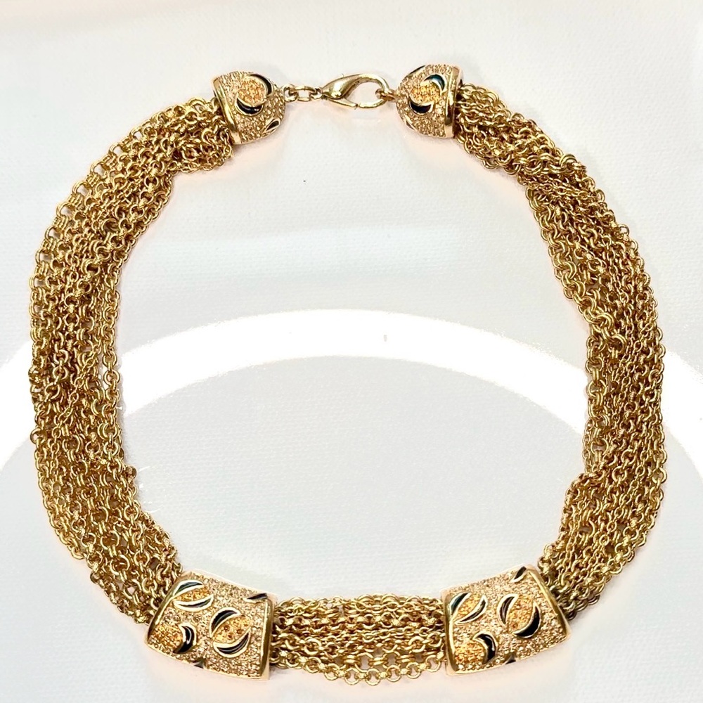 CHRISTIAN DIOR vintage 1970s gold toned mesh multi chain choker collar necklace